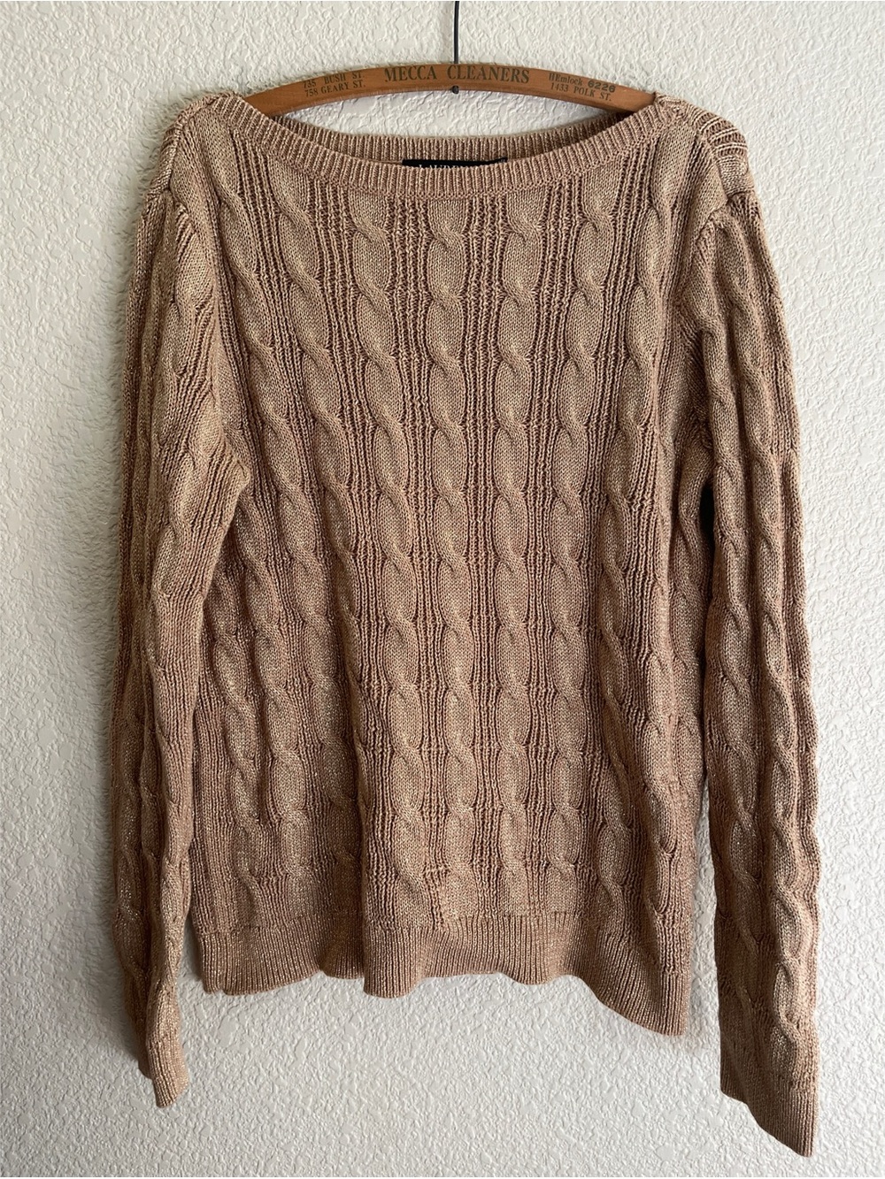 Ralph Lauren Black Label Metallic Tan Boatneck Sweater Women’s Size XL